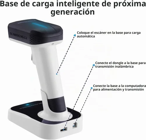 Vista 6 de ScanAvenger Escáner de Código de Barras Bluetooth Inalámbrico Portátil 1D&2D con Soporte Bluetooth: Escáner de Mano 3-en-1, Inalámbrico, Pistola