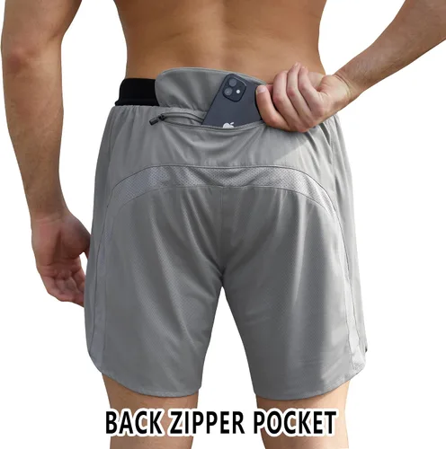 Vista 3 de ENVMENST Pantalones cortos de entrenamiento 2 en 1 para hombre con forro, pantalones cortos deportivos para gimnasio con bolsillos (S-3XL)