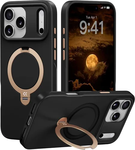 Vista 14 de CASEKOO Funda negra para iPhone 17 con soporte magnético giratorio de 360 grados