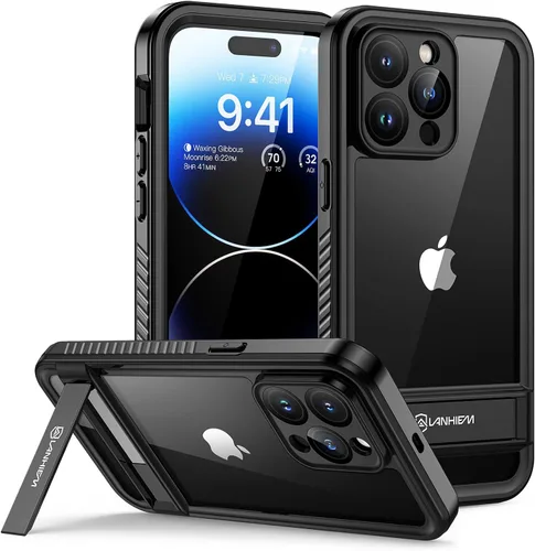 Vista 9 de Lanhiem Funda para iPhone 14 con soporte, IP68 impermeable a prueba de polvo con protector de pantalla integrado, cuerpo completo, a prueba