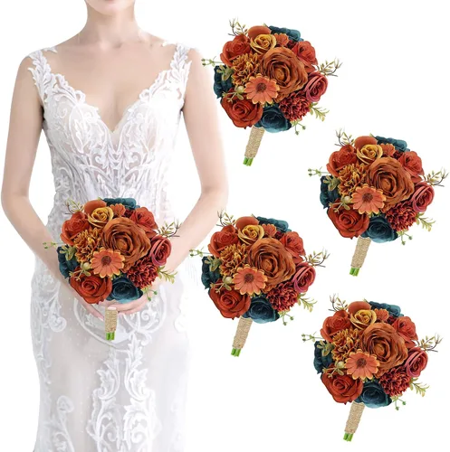 Vista 15 de Ramo de dama de honor artificial para boda, ramo de flores de seda prefabricadas de 7 pulgadas, ramo de flores pequeñas para dama de honor