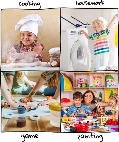 Vista 4 de Juego de delantal y sombrero de chef con bolsillos, delantal infantil para niños y niñas, para cocinar, cocina, delantales ajustables
