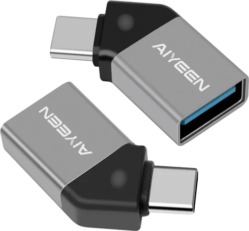 Vista 8 de Adaptador USB C a USB (paquete de 2), adaptador USB-C macho de 45 grados a USB 3.0 hembra OTG convertidor compatible con MacBook Pro 2019/2018