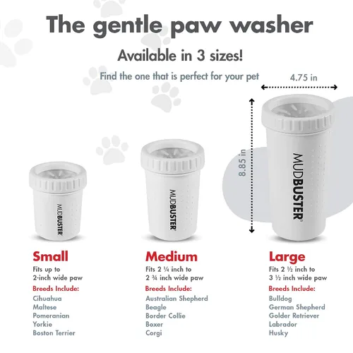 Vista 3 de Dexas MudBuster Limpiador portátil de patas para perros, grande, color blanco brillante, edición especial, suministros y accesorios de primera