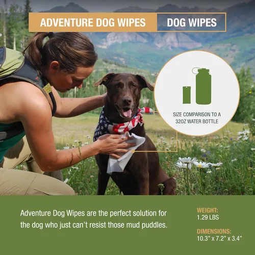 Vista 3 de Adventure Medical Kits Toallitas para perros, con infusión de aloe, paquete de 4 8 toallitas gruesas y ricas en humedad que limpian y calman a tu