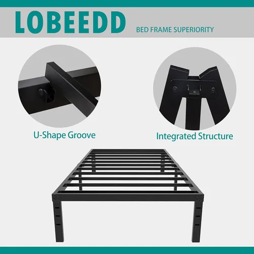 Vista 6 de Base de cama individual de 18 pulgadas de alto con máximo almacenamiento, plataforma de metal resistente de 2500 libras, no necesita somier, base