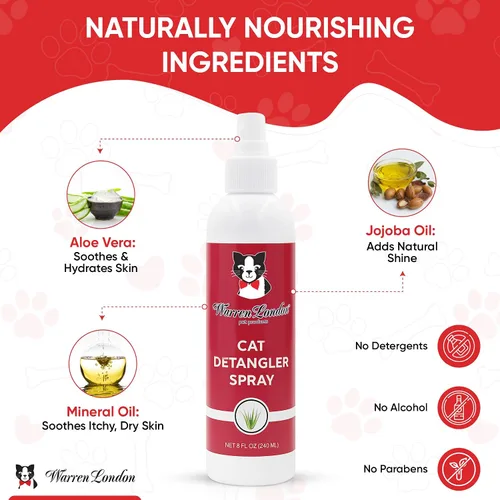 Vista 4 de Warren London Paquete de spray desenredante para gatos con cepillo de clavijas para cabello enmarañado Acondicionador sin enjuague para mascotas