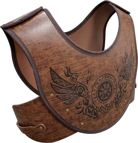 Vista 6 de HiiFeuer Phoenix Vegvisir - Armadura de pecho de cuero en relieve con cinturón ancho vikingo, juego medieval de piel sintética vikinga para mujeres