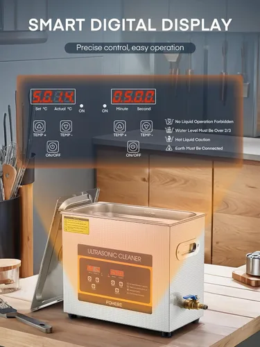 Vista 5 de Limpiador ultrasónico 6.5L con calentador y temporizador, máquina de limpieza comercial de acero inoxidable de 1.7 galones y 180 W para instrumentos
