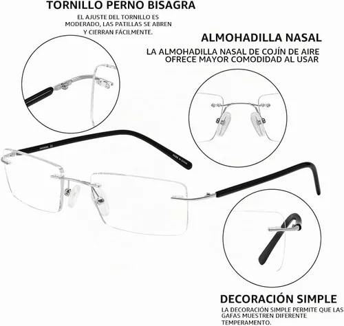 Vista 3 de FONHCOO Gafas de lectura con bloqueo de luz azul, antirayos azules, unisex, ligeras, sin marco, para computadora