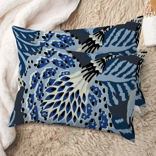 Vista 19 de Juego de 2 almohadas coloridas de estilo chinoiserie, color rosa intenso, azul real, peonía, floral, blanco, lino, estilo chinoiserie, para sofá