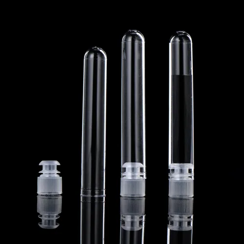 Vista 3 de Hicarer 50 tubos transparentes de plástico para fiestas con tapas de presión, herméticos, a prueba de olores, botellas de almacenamiento