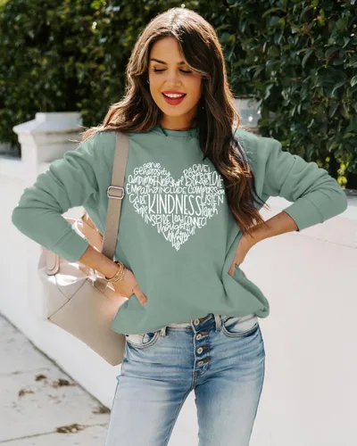 Vista 4 de MOUSYA Sudadera con texto en inglés Kindness Heart con diseño de corazón y texto Be Kind