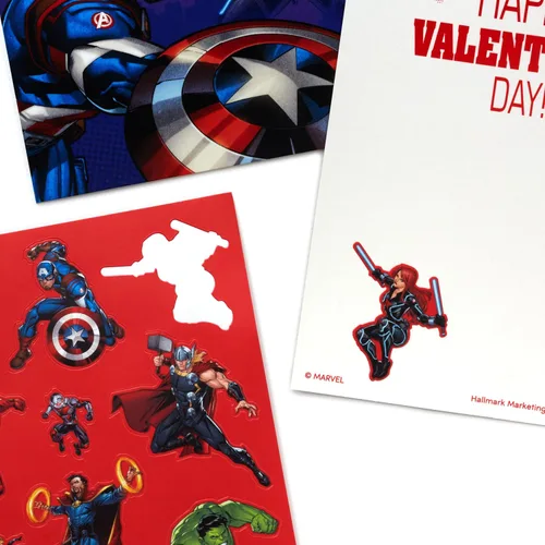 Vista 6 de Hallmark Avengers - Tarjetas de San Valentín con calcomanías, paquete surtido de 24 unidades Vengadores San Valentín con pegatinas
