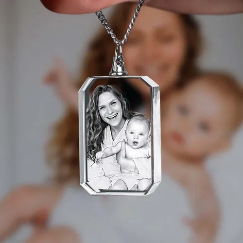 Vista 3 de ArtPix 3D Foto de cristal, Collar personalizado de Navidad, Regalos de Navidad personalizados para mamá, mujeres, esposa, para ella, abuela, grandes