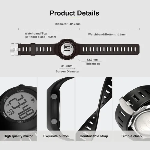 Vista 8 de EZON Heart Rate Monitor Chest Strap and Digital Watch,5ATM Waterproof Fitness Tracker with HRM,Calories Burned,Stopwatch and Hourly Chime - Ideal