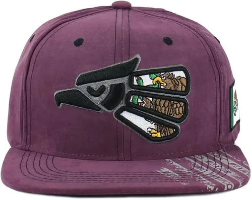 Vista 2 de Gorra mexicana hecha en México Eagle Aguila Poly Suede Snapback Flat Bill Gorra de béisbol