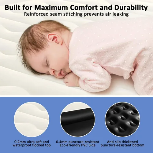 Vista 5 de Colchón de aire Queen con bomba integrada, colchón inflable elevado de 18 pulgadas con autoinflado/desinflado, colchón inflable con superficie