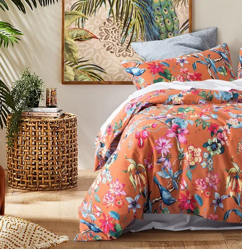 Vista 8 de Eikei Juego de Ropa de Cama de Jardín Botánico con Funda de Edredón de Algodón 100% Cepillado Lavado, Estampado Chinoiserie Asiático, Patrón Floral