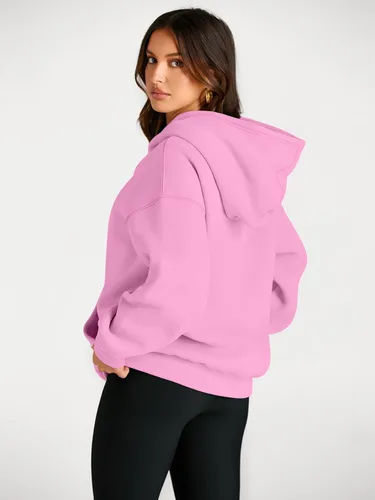 Vista 4 de Trendy Queen - Sudaderas extragrandes con capucha para mujer, suéteres de manga larga, sin botones, de vellón, de otoño, ropa de invierno