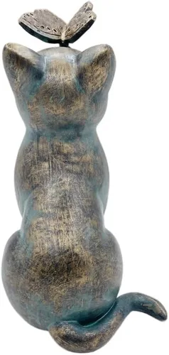 Vista 5 de XZJMY Estatuas de decoración de jardín, figuras de gato con mariposa, espantapájaros de 8 pulgadas para interiores y exteriores, hogar u oficina