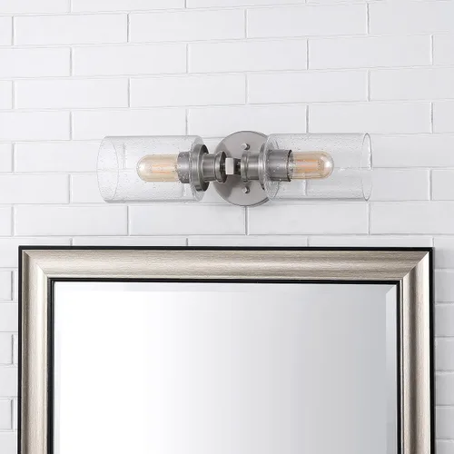 Vista 13 de JONATHAN Y Aplique de pared LED de níquel de 16.5 pulgadas, lámpara de tocador moderna de granja con pantalla de vidrio sembrado, accesorio