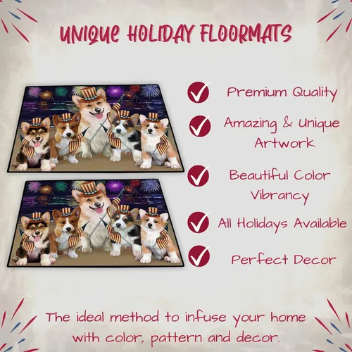 Vista 3 de Doggie of the Day Corgi Dogs Floor Mat - 4th of July Independence Day - Best Dog Doormat - Protector Decor - Unique Portrait Art - Premium Quality
