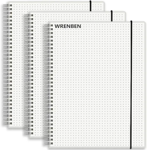 Vista 8 de Cuaderno de espiral punteado de 8.5 x 11 pulgadas con papel grueso de 120 GSM, banda elástica extraíble y tapa dura transparente, 160 páginas por