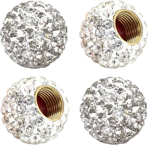 Vista 6 de Válvula de neumático de rueda de automóvil, paquete de 4 tapas de aire hechas a mano con diamantes de imitación de cristal, accesorios para Azul