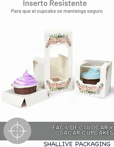 Vista 6 de Cajas para cupcakes para el día de la madre con ventana e insertos, 15 recipientes blancos premontados para cupcakes individuales para el día