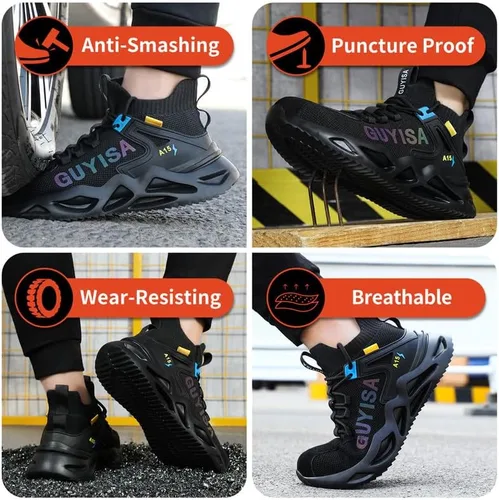 Vista 7 de KGJIANDA Zapatos de punta de acero para hombres, botas industriales de seguridad, zapatos ligeros y duraderos, tenis de alta calidad de construcción