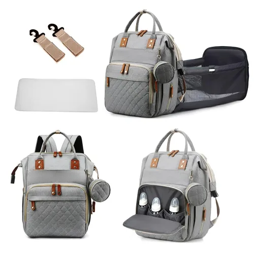 Vista 9 de GurZinn Mochila de Pañales con Estación de Cambio Portátil 3 en 1 Mochila Multifunción de Viaje, Mochila para Mamá, Carriola Negra