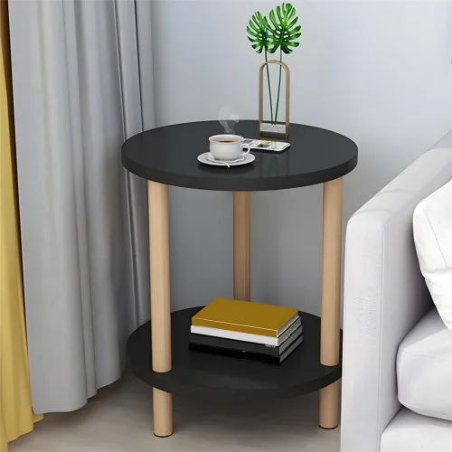 Vista 3 de Mesa auxiliar contemporánea de estilo redondo simple, mesa auxiliar de madera maciza, mesa auxiliar para espacios pequeños, mesitas de noche