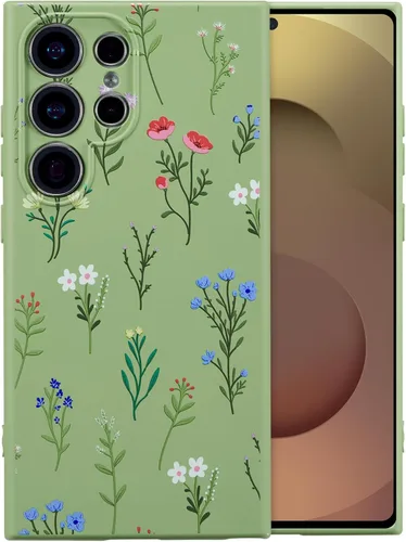 Vista 17 de RALEAVO Funda para Samsung Galaxy S24 Plus, bonita funda de silicona floral Verde/Rama Floral