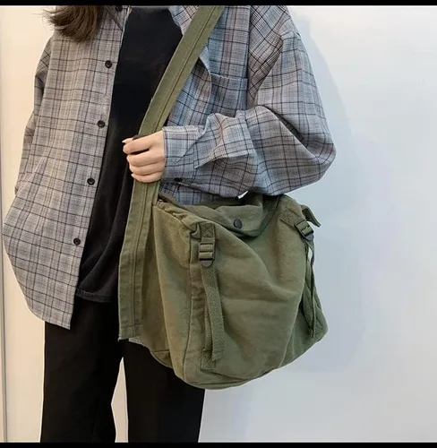 Vista 6 de Bolso bandolera de lona para mujer y hombre, para la escuela, estética, estilo hobo, vintage, Harajuku, hippie, bolso de hombro