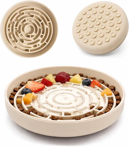 Vista 23 de Cuenco grande de alimentación lenta para perros, bandeja de alimentación de rompecabezas de silicona premium para perros y gatos, cuenco de Cian