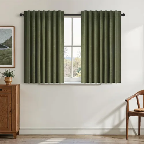 Vista 26 de Topfinel Cortinas opacas, blanco beige, 2 paneles, ventanas pequeñas, textura, mezcla de lino, bohemia, abedul, rural, gancho, bolsillo trasero