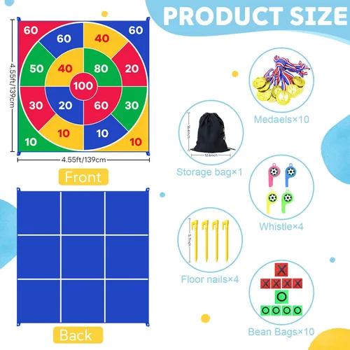 Vista 4 de Juego gigante 2 en 1 de lanzamiento de bolsas de frijoles, juego de lanzamiento de bolsas de frijol, juego grande de 4.5 pies de doble cara con 10