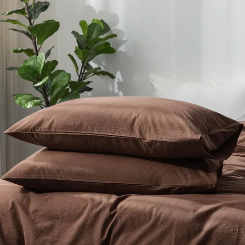 Vista 12 de MooMee Juego de 2 fundas de almohada de cuadros 100% algodón lavado con textura parecida al lino, transpirable, duradera, suave y cómoda