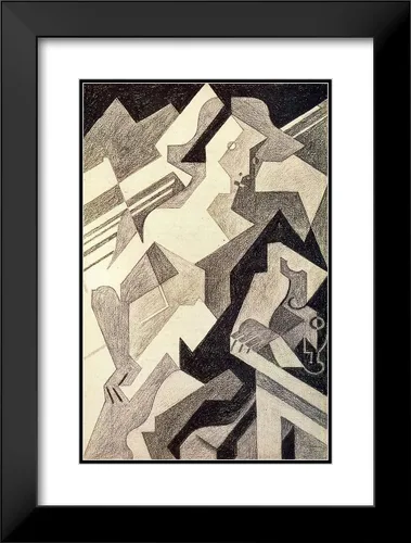 Vista 2 de ArtDirect Gris, Juan 19x24 Black Modern Framed Art Print with Double Matting Titled: Harlequin at Table II