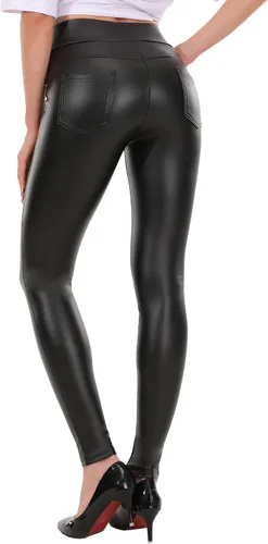 Vista 2 de MCEDAR - Leggings de piel sintética para mujer de cintura alta sexys y ceñidos disponible en tallas grandes