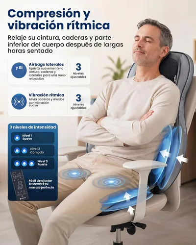 Vista 5 de COMFIER Silla masajeadora con calor, masajeador de espalda Shiatsu portátil con compresión y rodamiento, almohadilla para silla de masaje