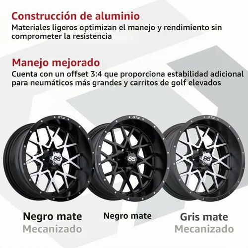 Vista 4 de GTW Vortex - Rueda de aluminio para carrito de golf de 12 pulgadas de 12 x 7 pulgadas, negro mate, patrón de 4 pernos, desplazamiento 3:4, universal