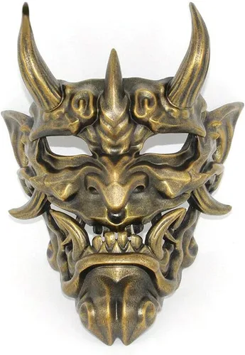 Vista 6 de AUSUKY Máscara de Prajna japonesa Hannya NOH Kabuki Devil Demon Oni Samurai Halloween Cosplay Máscaras rojo