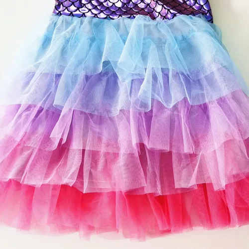 Vista 2 de Vestido de sirena, vestido de sirena para niñas, vestido de princesa para niñas pequeñas, vestido de verano de tul para fiesta, sin mangas, vestidos