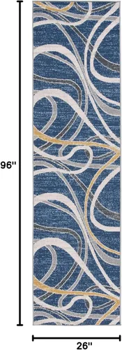 Vista 2 de SAFAVIEH Odyssey Collection - Alfombra de pasillo de 2 pies 2 pulgadas x 8 pies, marfil azul y dorado, diseño abstracto moderno, ideal para zonas