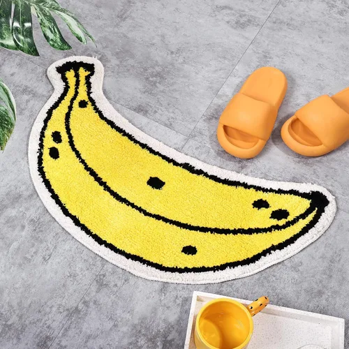Vista 9 de FROZZUR Alfombra de baño de plátano, tapetes de baño para baño, bonita alfombra de bañera amarilla en forma de fruta, alfombra de baño de Navidad