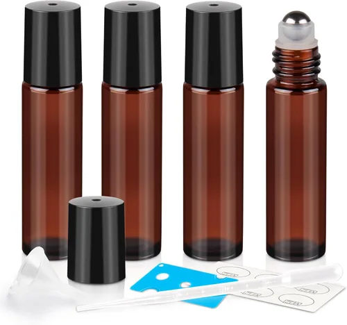 Vista 12 de Botellas enrollables de 0.3 fl oz para aceites esenciales, botellas de vidrio enrollables, botella de perfume recargable, con bolas de rodillo