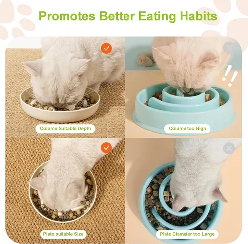 Vista 5 de Cuenco de alimentación lenta para gatos y perros pequeños, diseño de piscina de peces de Cilkus - divertido e interactivo para detener la hinchazón