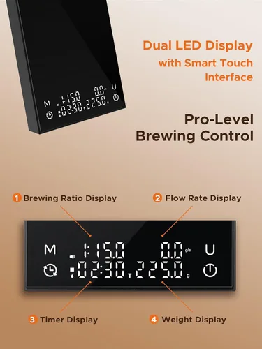 Vista 5 de Báscula de café con temporizador automático, báscula de café recargable con temporizador, relaciones y pantalla de caudal, 3 modos, grado barista